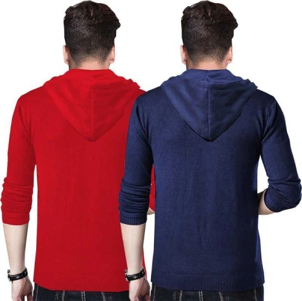 Rawhit Printed Men Hooded Neck Blue, Red T-Shirt - XL