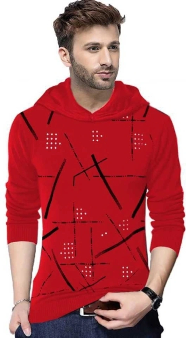 Rawhit Printed Men Hooded Neck Blue, Red T-Shirt - XL