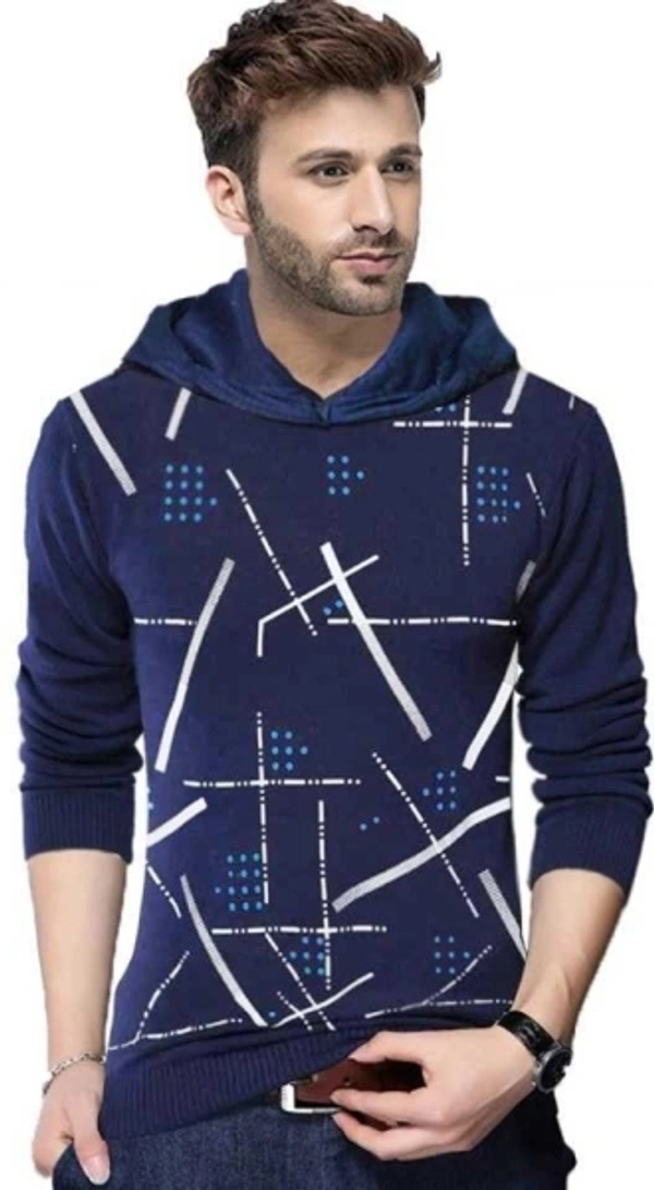 Rawhit Printed Men Hooded Neck Blue, Red T-Shirt - XL