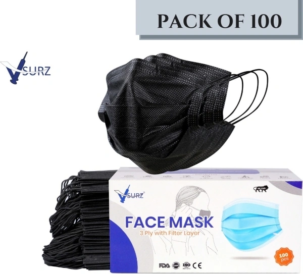 Surgical Face Mask Black - BLACK, 100