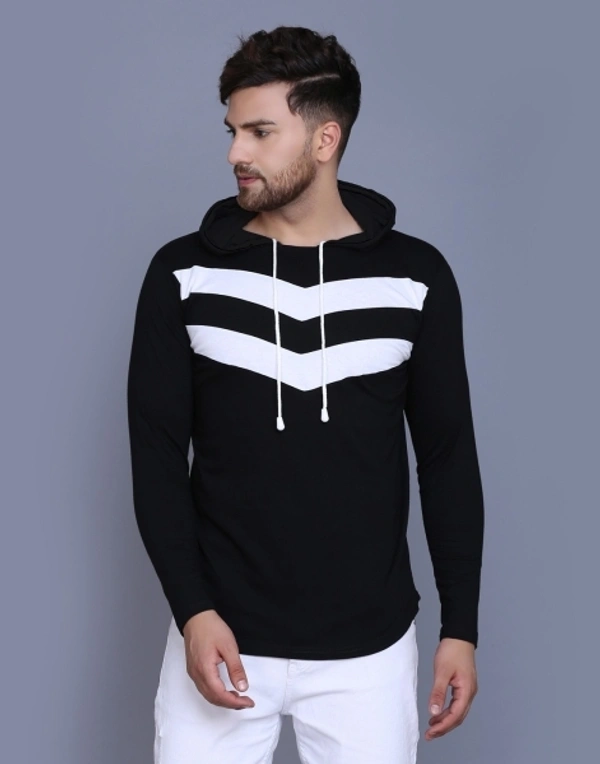TheFashionPlus Solid Men Hooded Neck Black T-Shirt - S