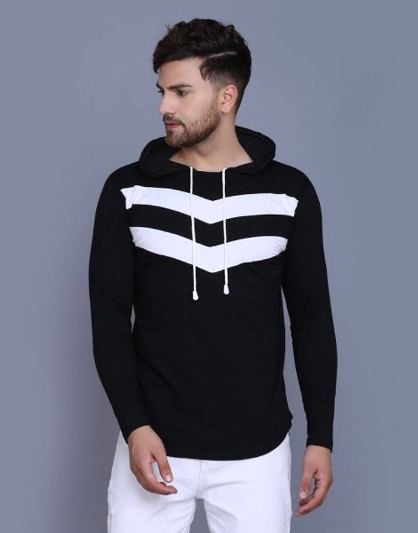 TheFashionPlus Solid Men Hooded Neck Black T-Shirt