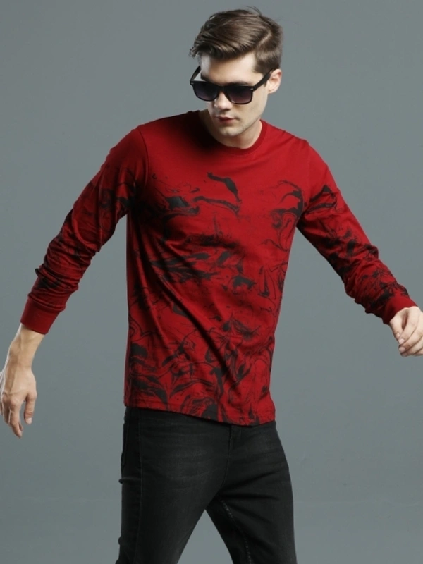 MANIAC Printed Men Round Neck Black, Red T-Shirt - S
