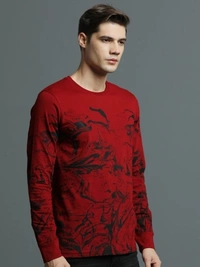 MANIAC Printed Men Round Neck Black, Red T-Shirt - S