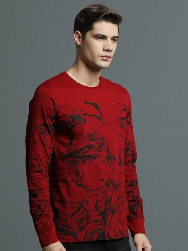 MANIAC Printed Men Round Neck Black, Red T-Shirt - S
