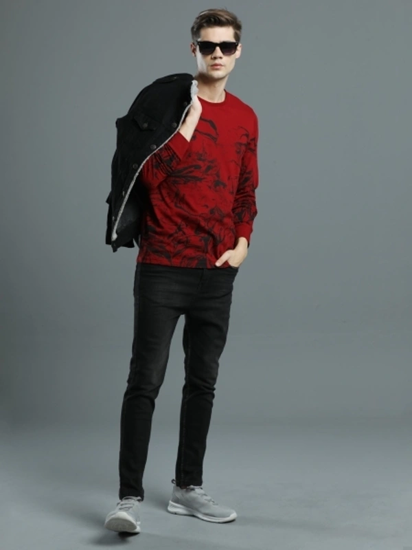 MANIAC Printed Men Round Neck Black, Red T-Shirt - XL