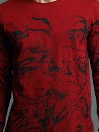 MANIAC Printed Men Round Neck Black, Red T-Shirt - XL