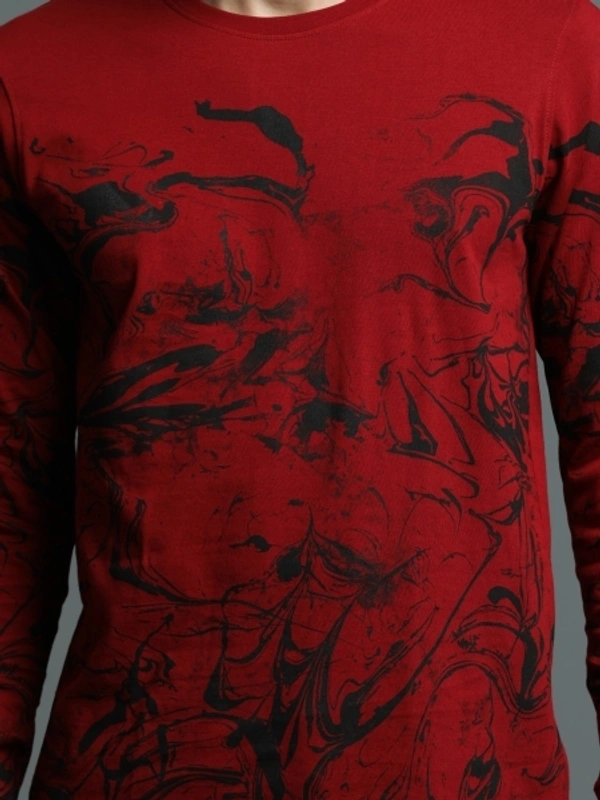 MANIAC Printed Men Round Neck Black, Red T-Shirt - XL