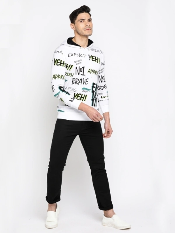 MANIAC Printed Men Hooded Neck White T-Shirt - M