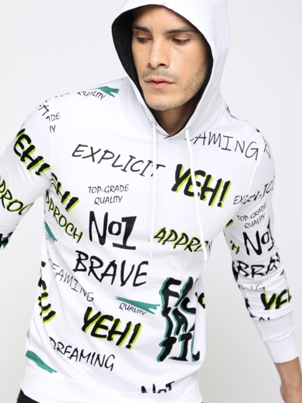 MANIAC Printed Men Hooded Neck White T-Shirt - M