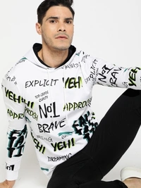 MANIAC Printed Men Hooded Neck White T-Shirt - M