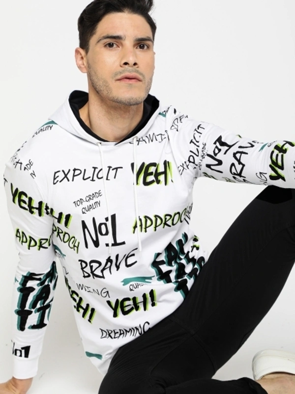 MANIAC Printed Men Hooded Neck White T-Shirt - M