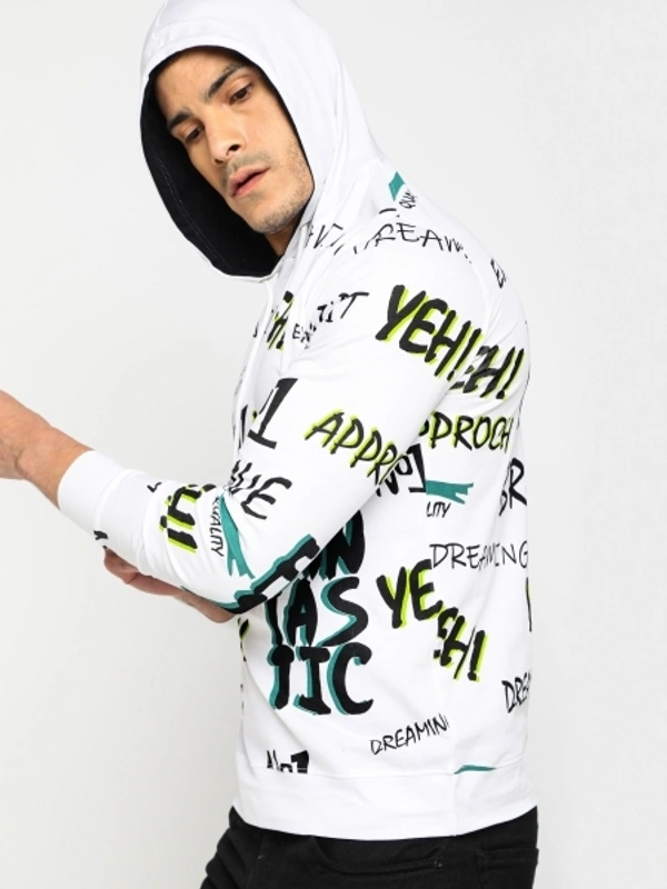 MANIAC Printed Men Hooded Neck White T-Shirt - L