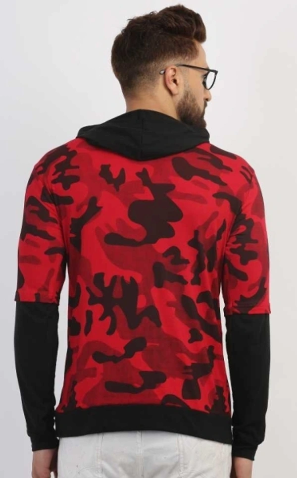 Try This Printed Men Hooded Neck Red T-Shirt - L
