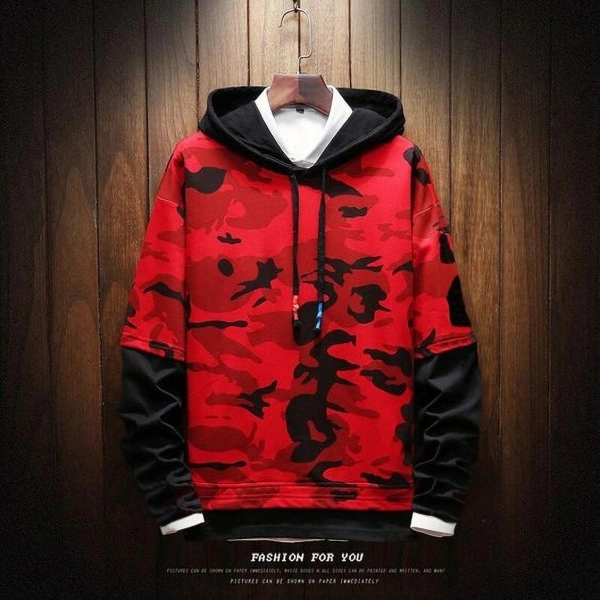 Try This Printed Men Hooded Neck Red T-Shirt - XL