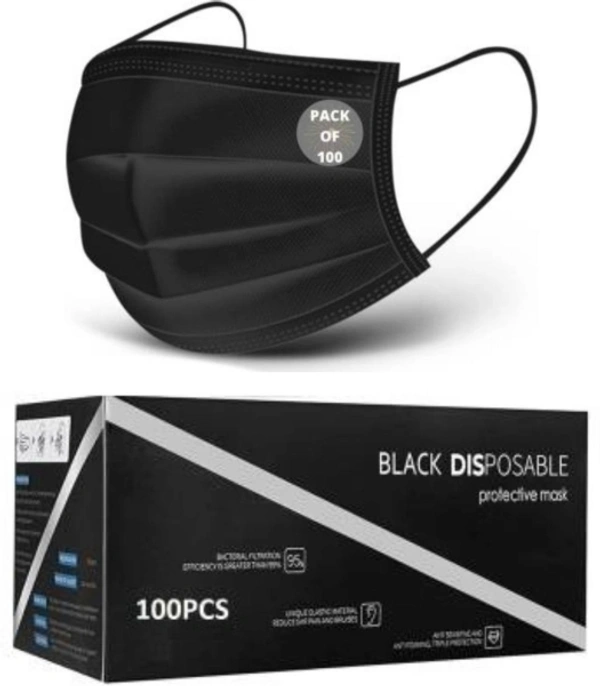 Black Color Disposable 3 Ply Mask For Men, Women, Kids Surgical Mask - 100