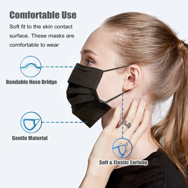 Black Color Disposable 3 Ply Mask For Men, Women, Kids Surgical Mask - 100