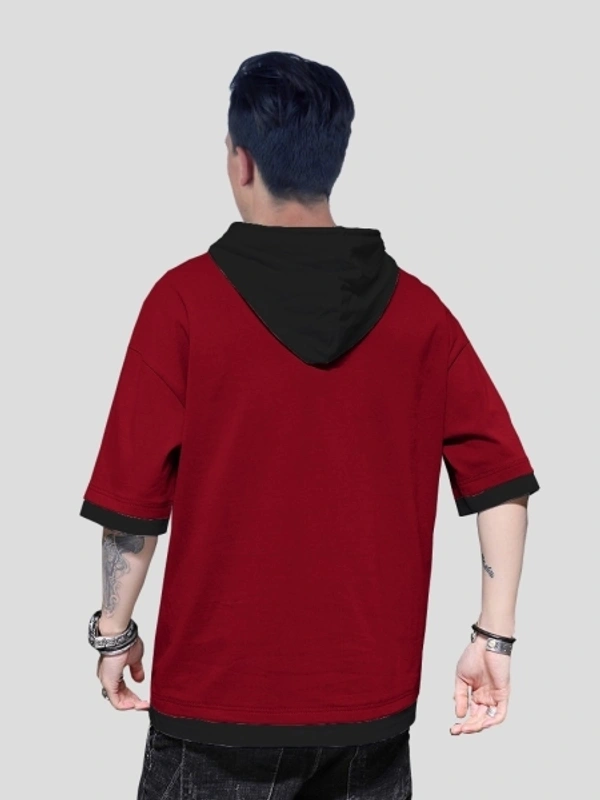 Seven Rocks Solid Men Hooded Neck T-Shirt - XL, Red