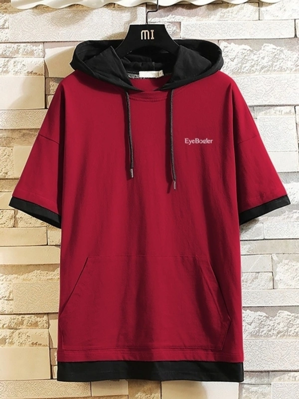 Seven Rocks Solid Men Hooded Neck T-Shirt - XXL, Red
