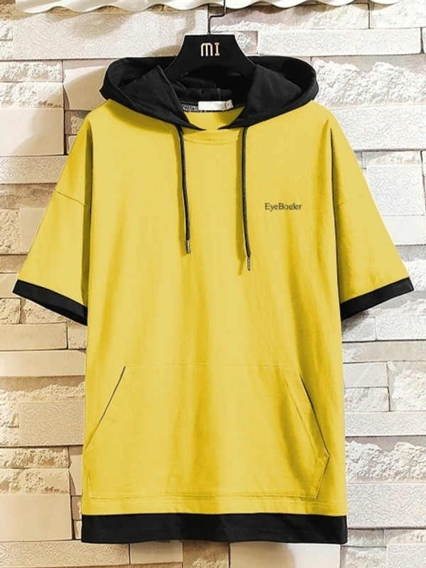 Seven Rocks Solid Men Hooded Neck T-Shirt - Yellow, XS