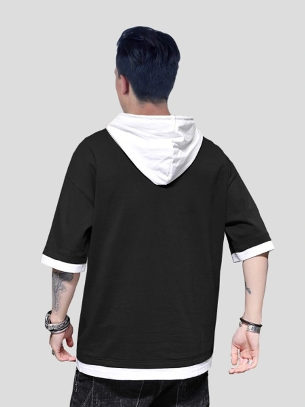 Seven Rocks Solid Men Hooded Neck T-Shirt - Black, XXL