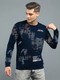 Jump Cuts Printed Men Round Neck Dark Blue, Grey T-Shirt - L