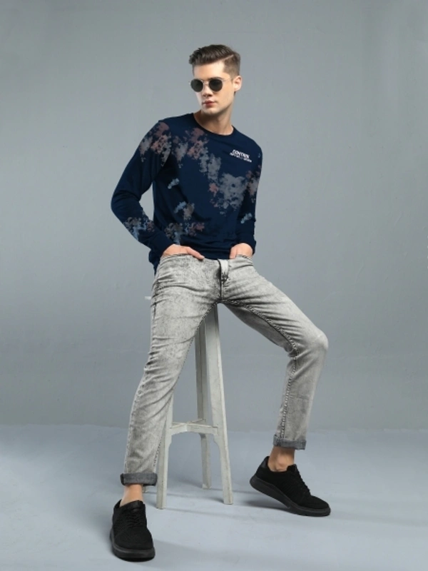 Jump Cuts Printed Men Round Neck Dark Blue, Grey T-Shirt - XL