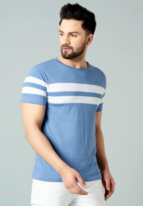 Roden Striped Men Round Neck Blue T-Shirt - M