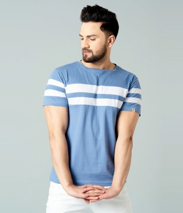 Roden Striped Men Round Neck Blue T-Shirt - XL