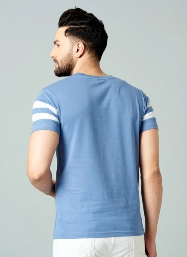 Roden Striped Men Round Neck Blue T-Shirt - 4XL
