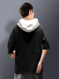 Eyebogler Typography Men Hooded Neck Black, White T-Shirt - XXL