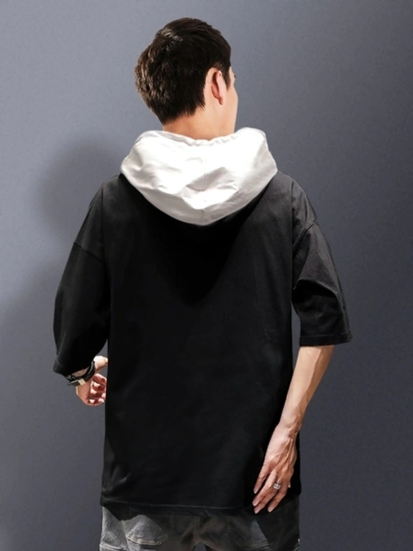 Eyebogler Typography Men Hooded Neck Black, White T-Shirt - XXL