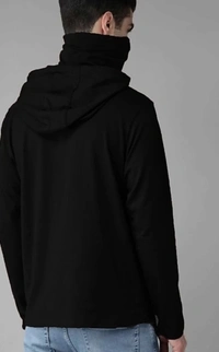 FARBOT Solid Men Hooded Neck Black T-Shirt - M