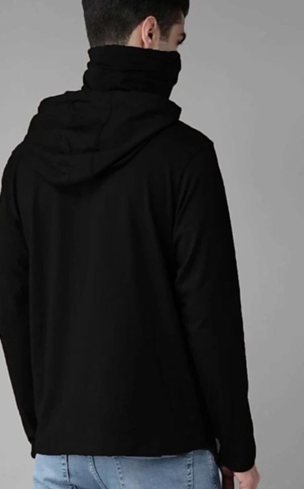 FARBOT Solid Men Hooded Neck Black T-Shirt - M