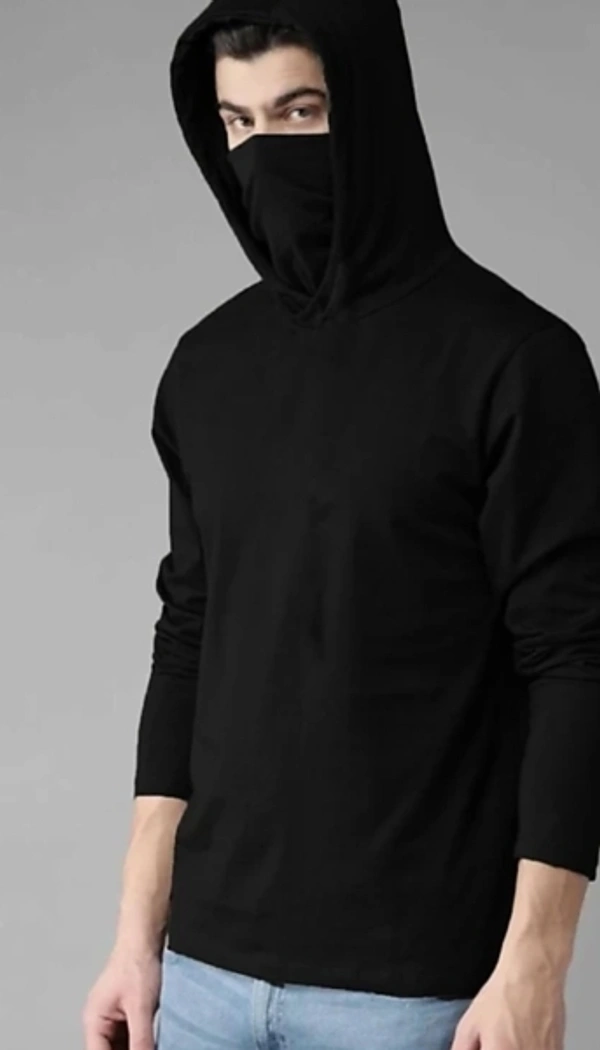 FARBOT Solid Men Hooded Neck Black T-Shirt - XL
