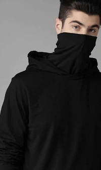 FARBOT Solid Men Hooded Neck Black T-Shirt - XL