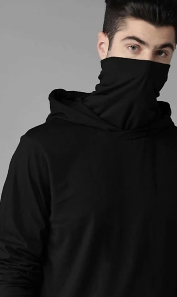FARBOT Solid Men Hooded Neck Black T-Shirt - XL