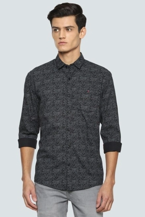 Louis Philippe Jeans Men Printed Casual Black Shirt - 39