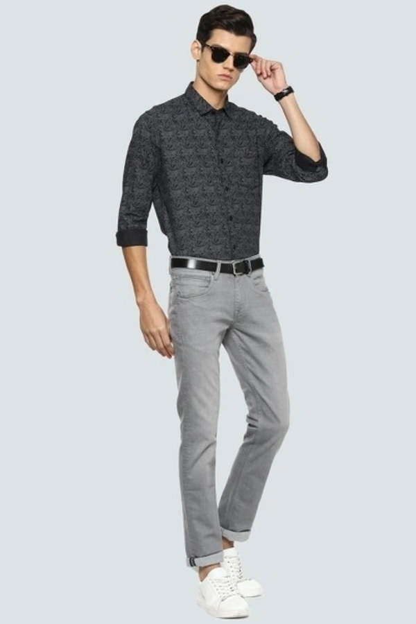 Louis Philippe Jeans Men Printed Casual Black Shirt - 39
