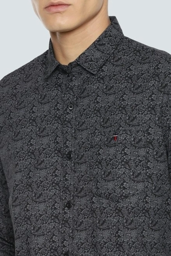 Louis Philippe Jeans Men Printed Casual Black Shirt - 39