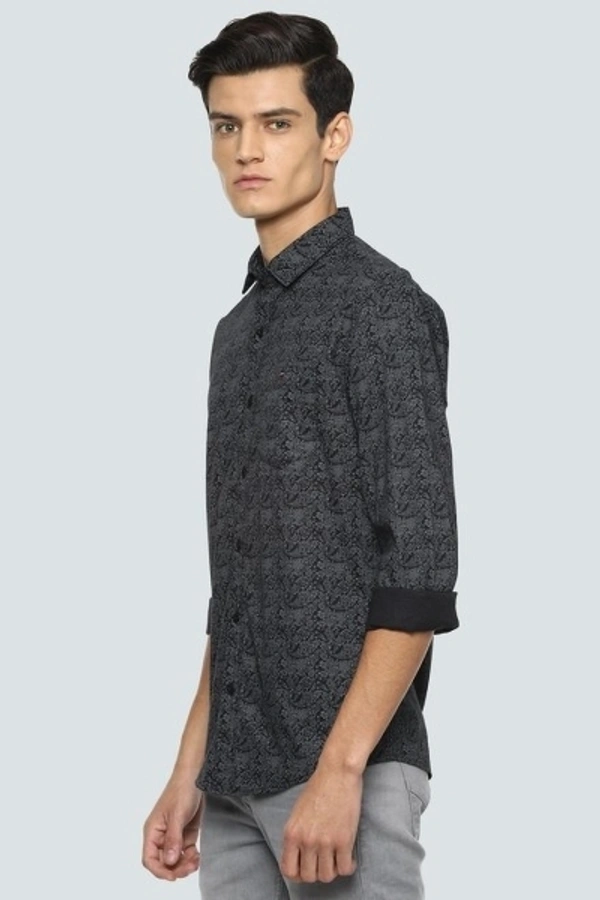 Louis Philippe Jeans Men Printed Casual Black Shirt - 39