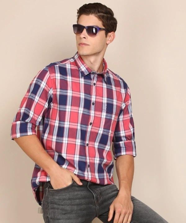 INDIAN TERRAIN Men Checkered Casual Pink Shirt - L