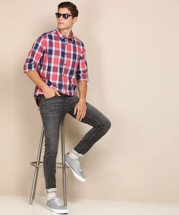 INDIAN TERRAIN Men Checkered Casual Pink Shirt - L