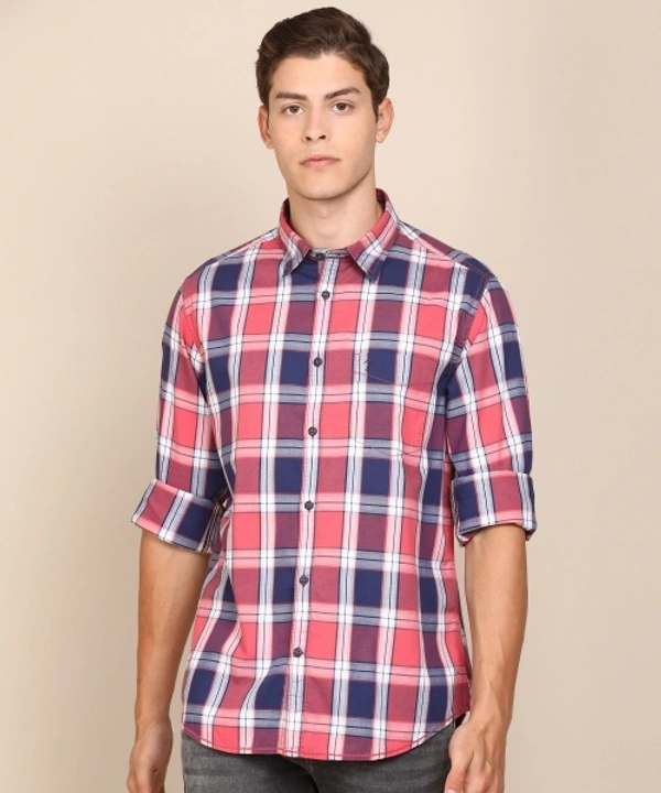 INDIAN TERRAIN Men Checkered Casual Pink Shirt - L