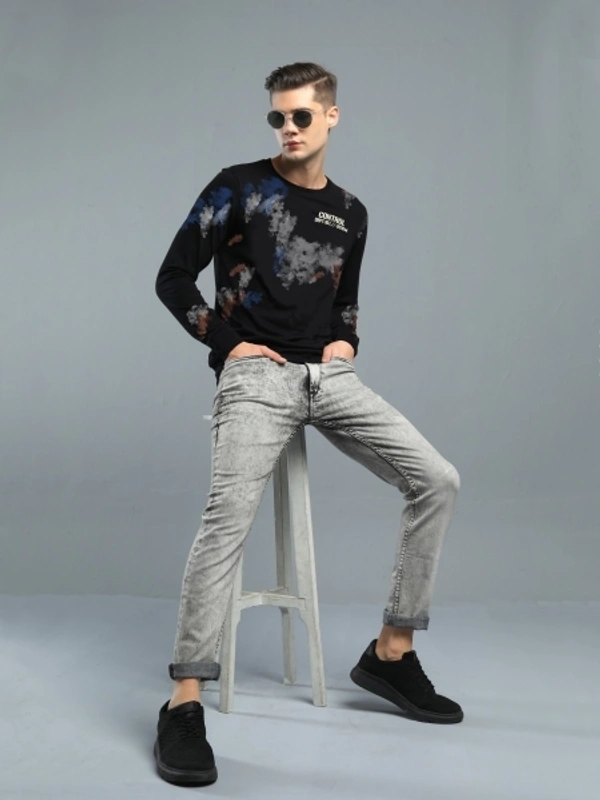 Jump Cuts Printed Men Round Neck Black T-Shirt - XS
