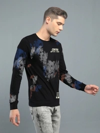 Jump Cuts Printed Men Round Neck Black T-Shirt - S