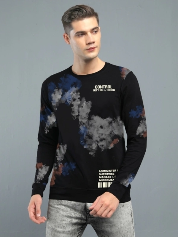 Jump Cuts Printed Men Round Neck Black T-Shirt - S