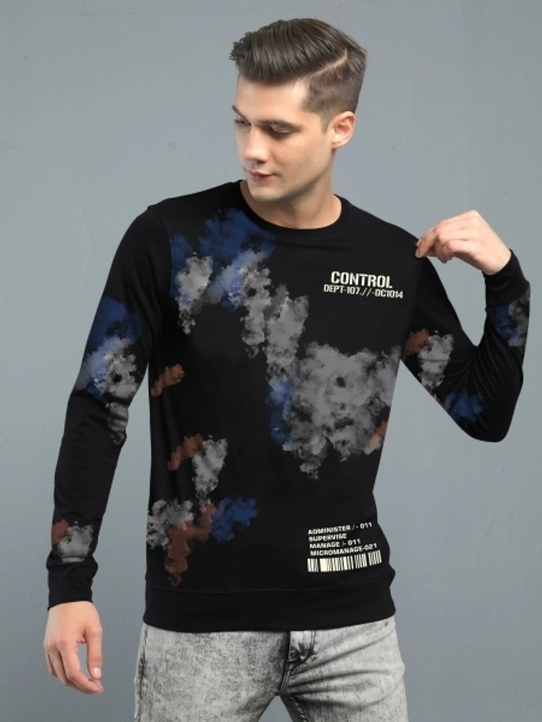 Jump Cuts Printed Men Round Neck Black T-Shirt - M