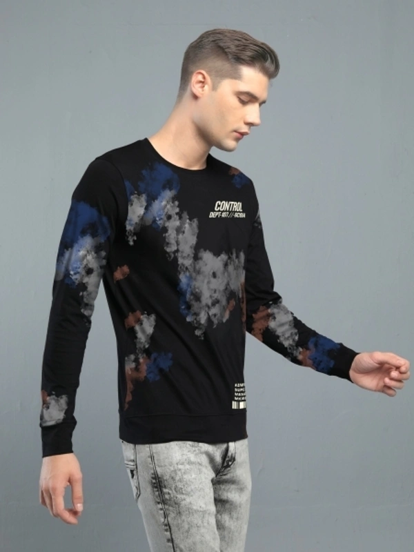 Jump Cuts Printed Men Round Neck Black T-Shirt - XL