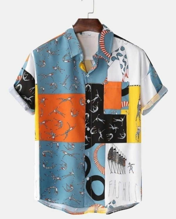 Men Color Block, Printed Casual Multicolor Shirt - M